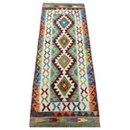 200 x 78 cm Hand-Woven Afghan Kilim Runner Rug – Wool Flatweave