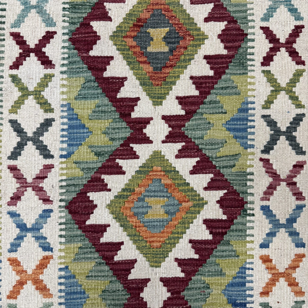 200 x 78 cm Hand-Woven Afghan Kilim Runner Rug – Wool Flatweave