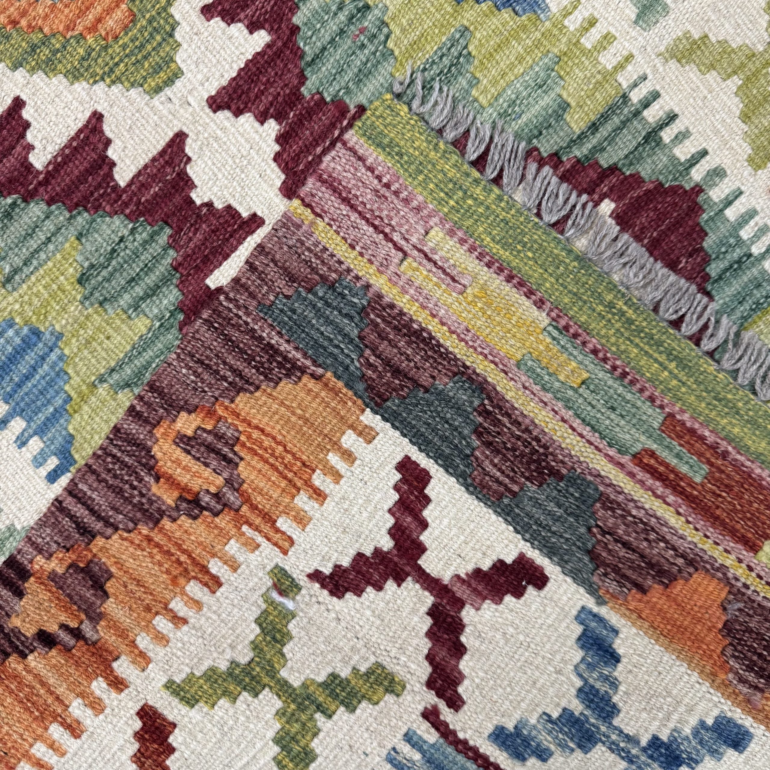 200 x 78 cm Hand-Woven Afghan Kilim Runner Rug – Wool Flatweave
