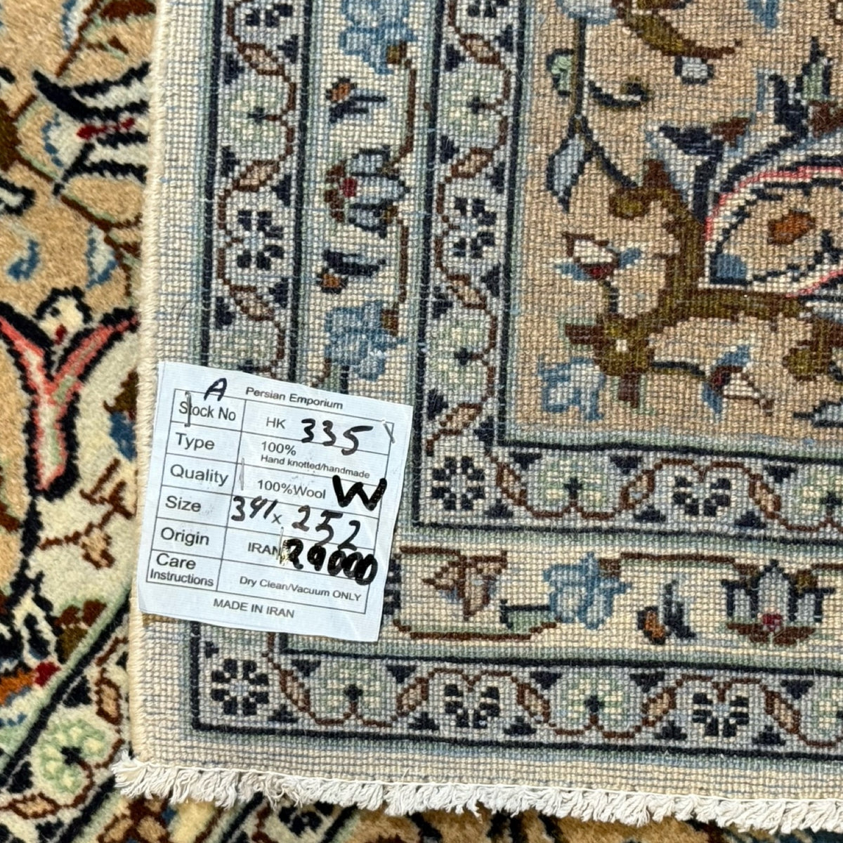 341 x 252 cm Hand Knotted Persian Kashan Cream Wool Rug