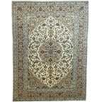341 x 252 cm Hand Knotted Persian Kashan Cream Wool Rug