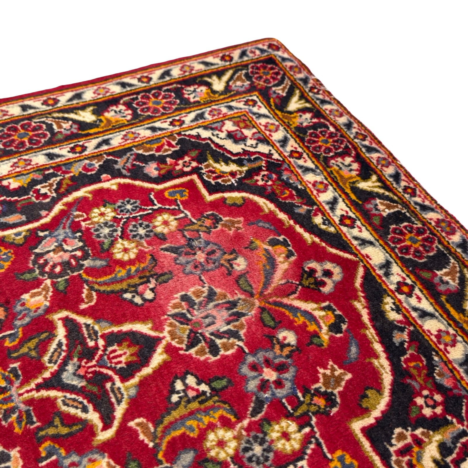 130 x 76 cm Hand-Knotted Persian Kashan Wool Rug