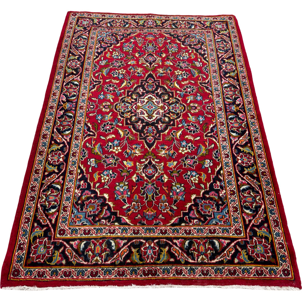 156 x 104 cm Hand-Knotted Persian Kashan Wool Rug