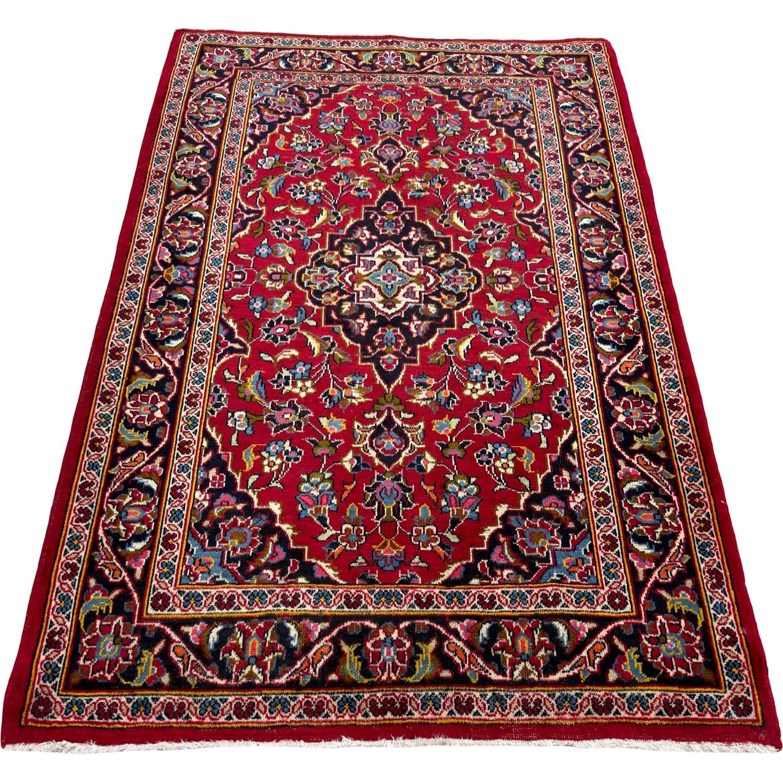 156 x 104 cm Hand-Knotted Persian Kashan Wool Rug