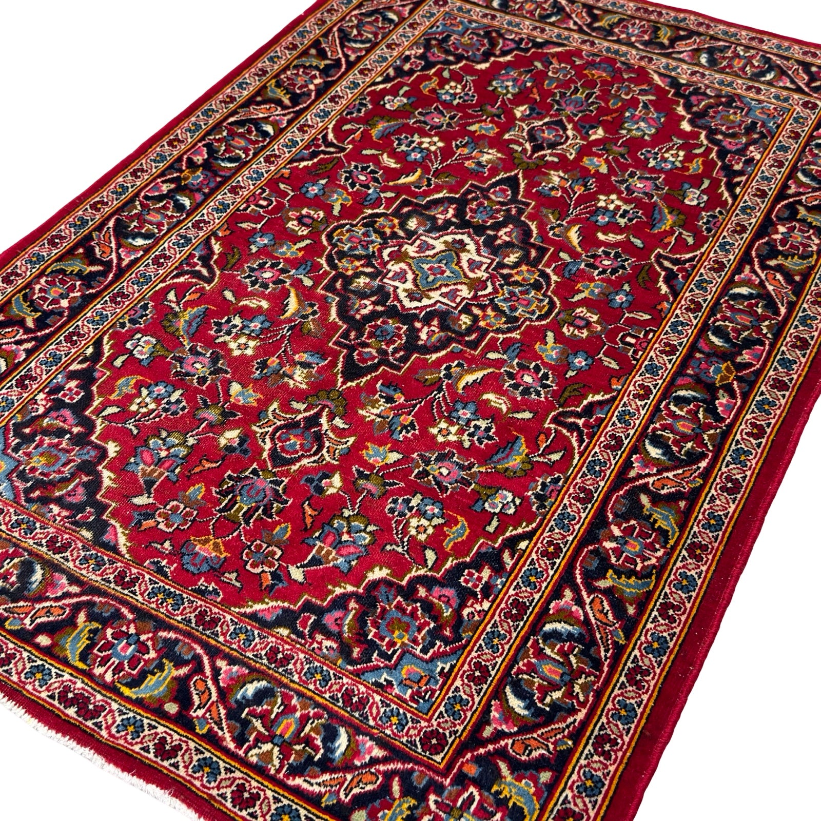 156 x 104 cm Hand-Knotted Persian Kashan Wool Rug