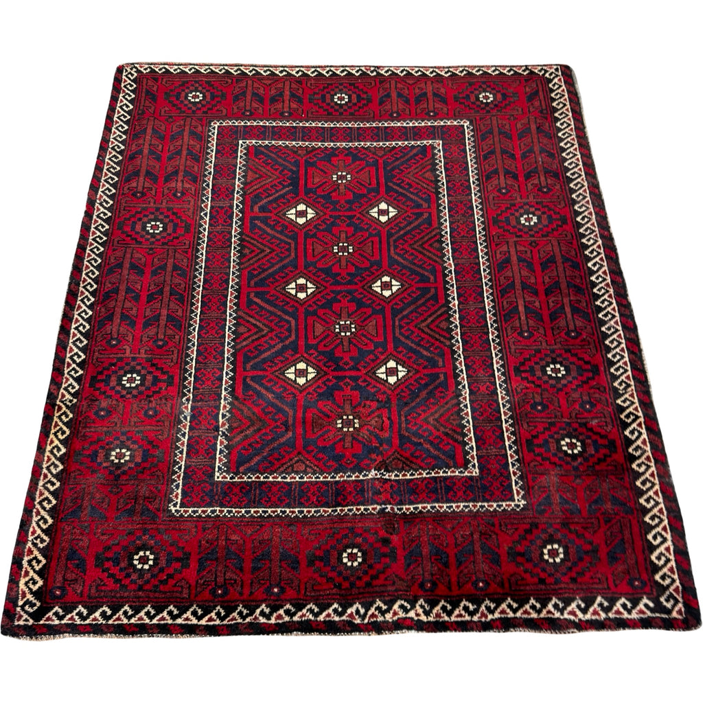 140 x 120 cm Hand-Knotted Persian Baluch Wool Rug