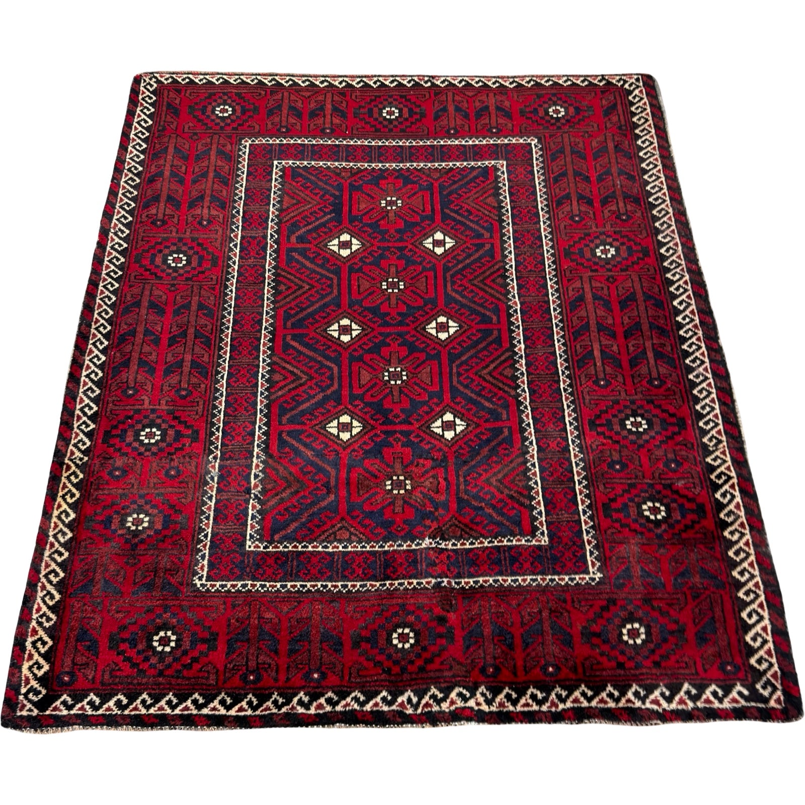 140 x 120 cm Hand-Knotted Persian Baluch Wool Rug