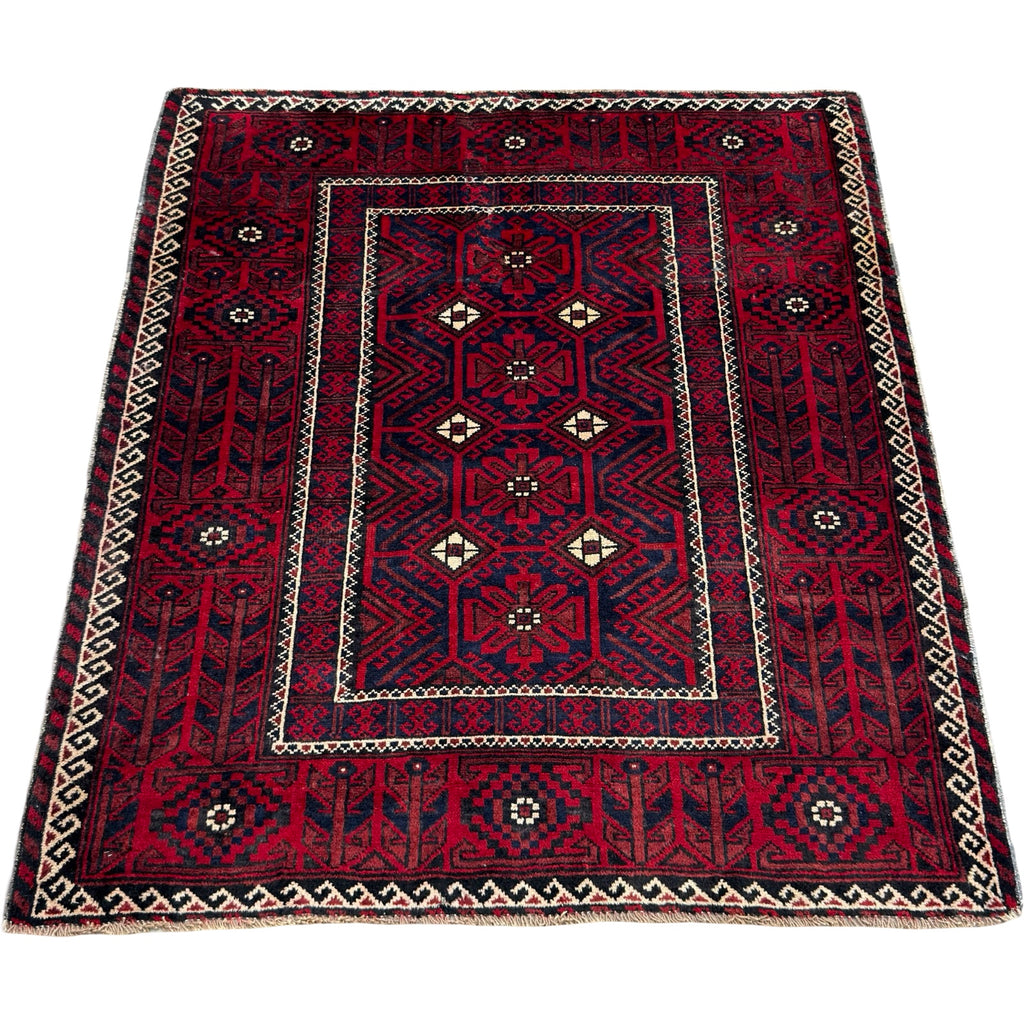 140 x 120 cm Hand-Knotted Persian Baluch Wool Rug