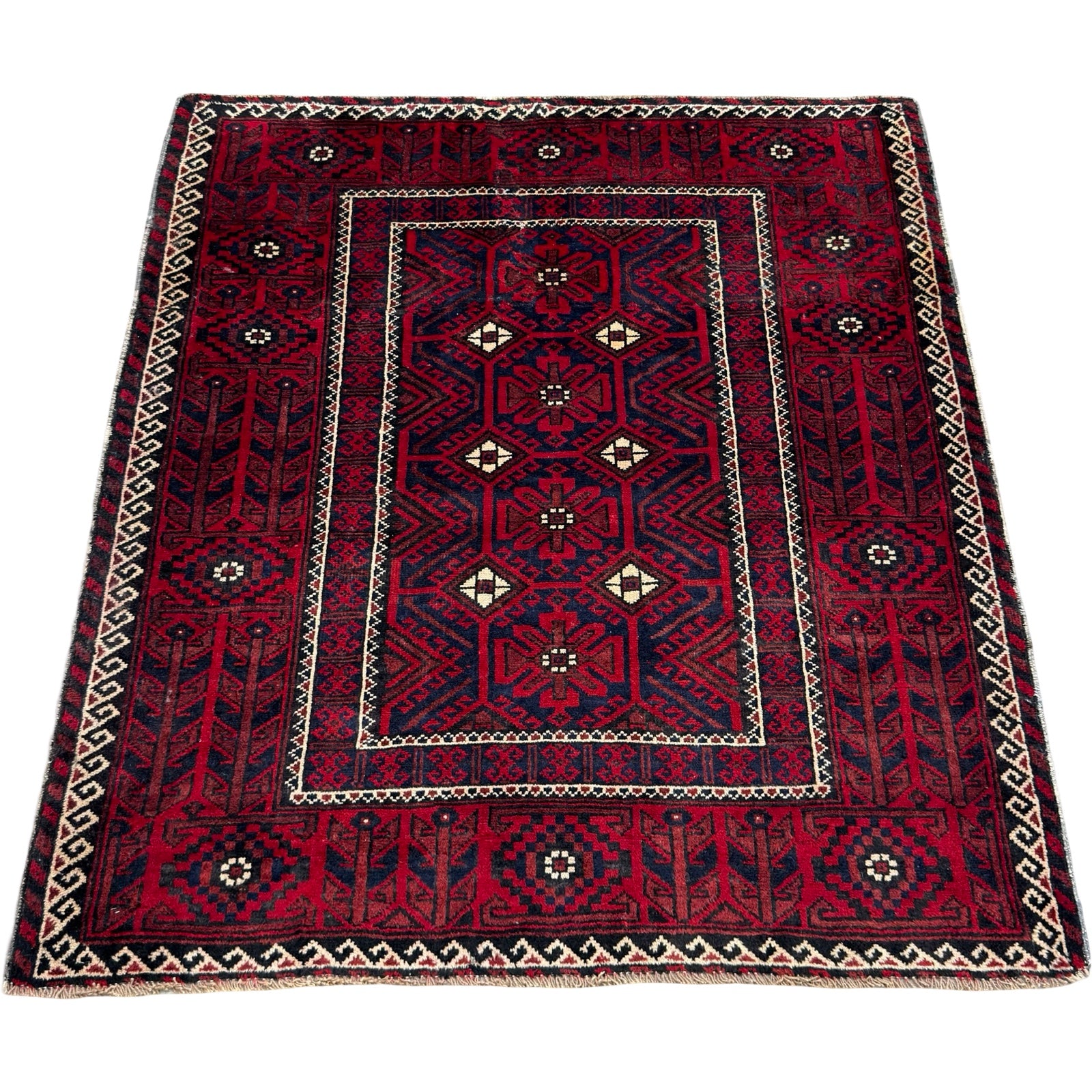 140 x 120 cm Hand-Knotted Persian Baluch Wool Rug