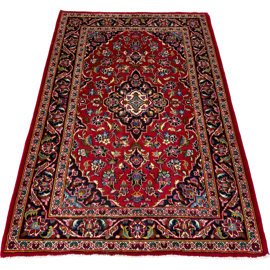 156 x 104 cm Hand-Knotted Persian Kashan Wool Rug