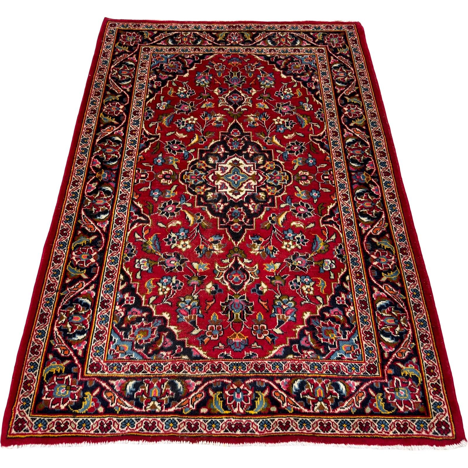 156 x 104 cm Hand-Knotted Persian Kashan Wool Rug