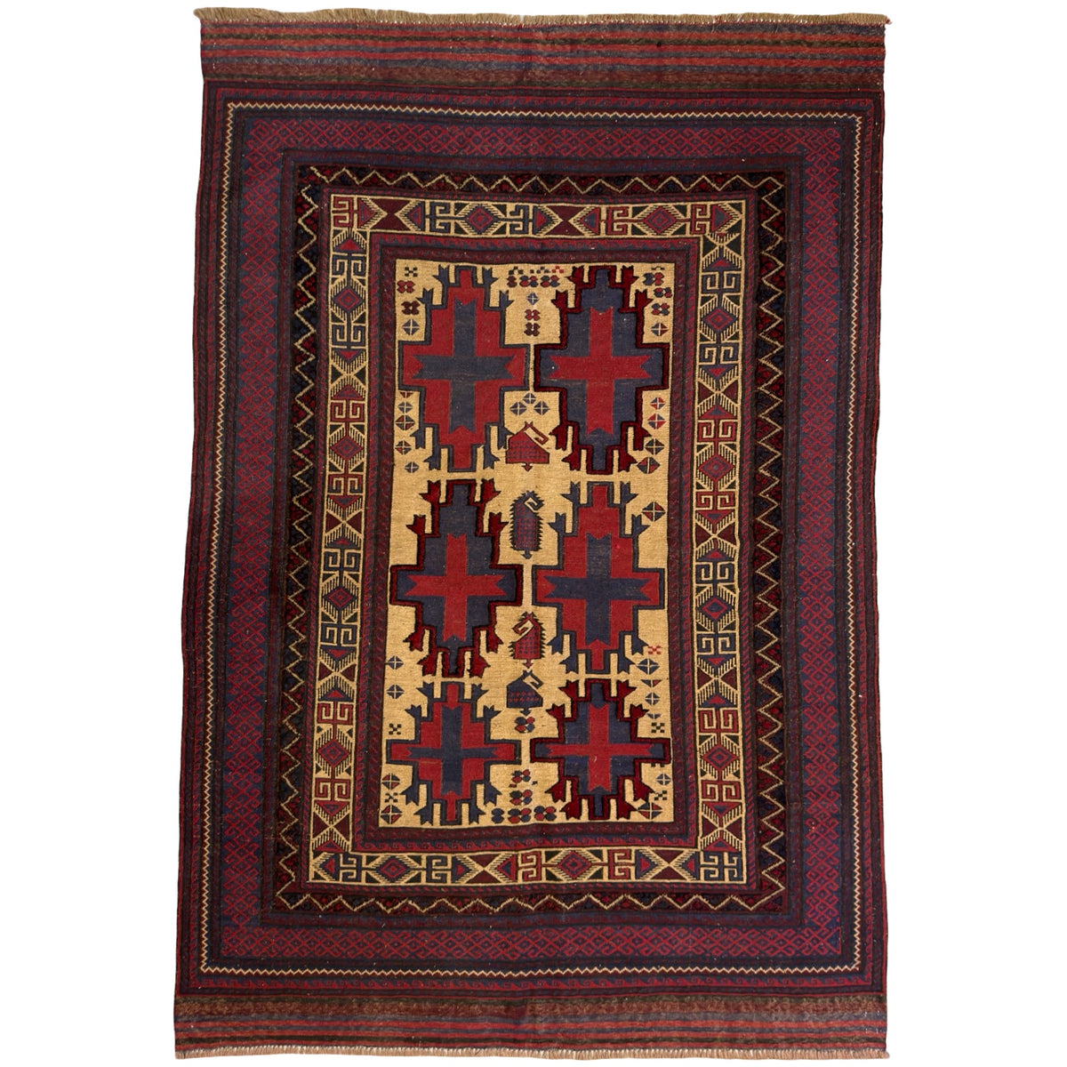 300 x 200 cm Kilim-Barjesta with Stepped Medallions and Birds – Handwoven Wool Rug