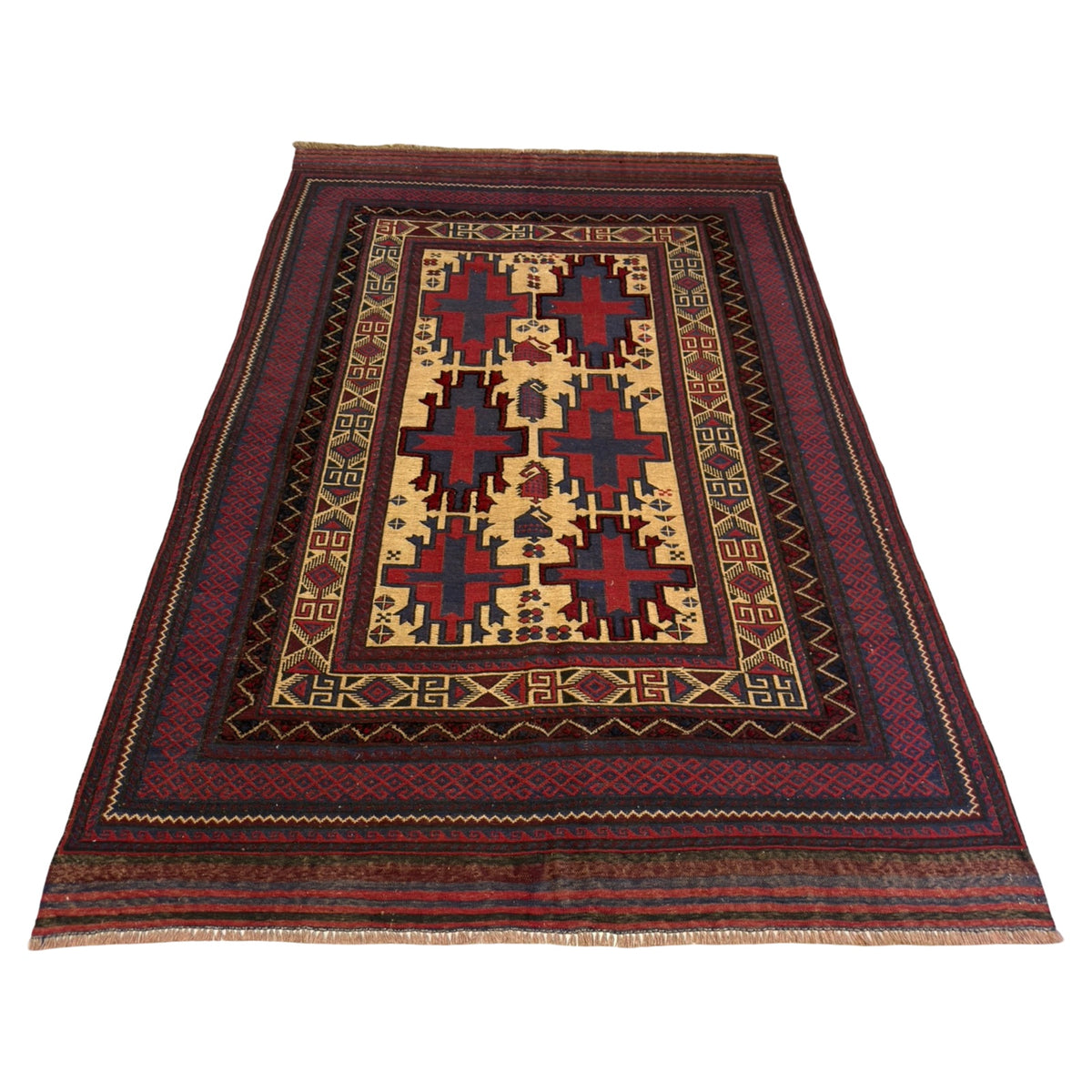300 x 200 cm Kilim-Barjesta with Stepped Medallions and Birds – Handwoven Wool Rug