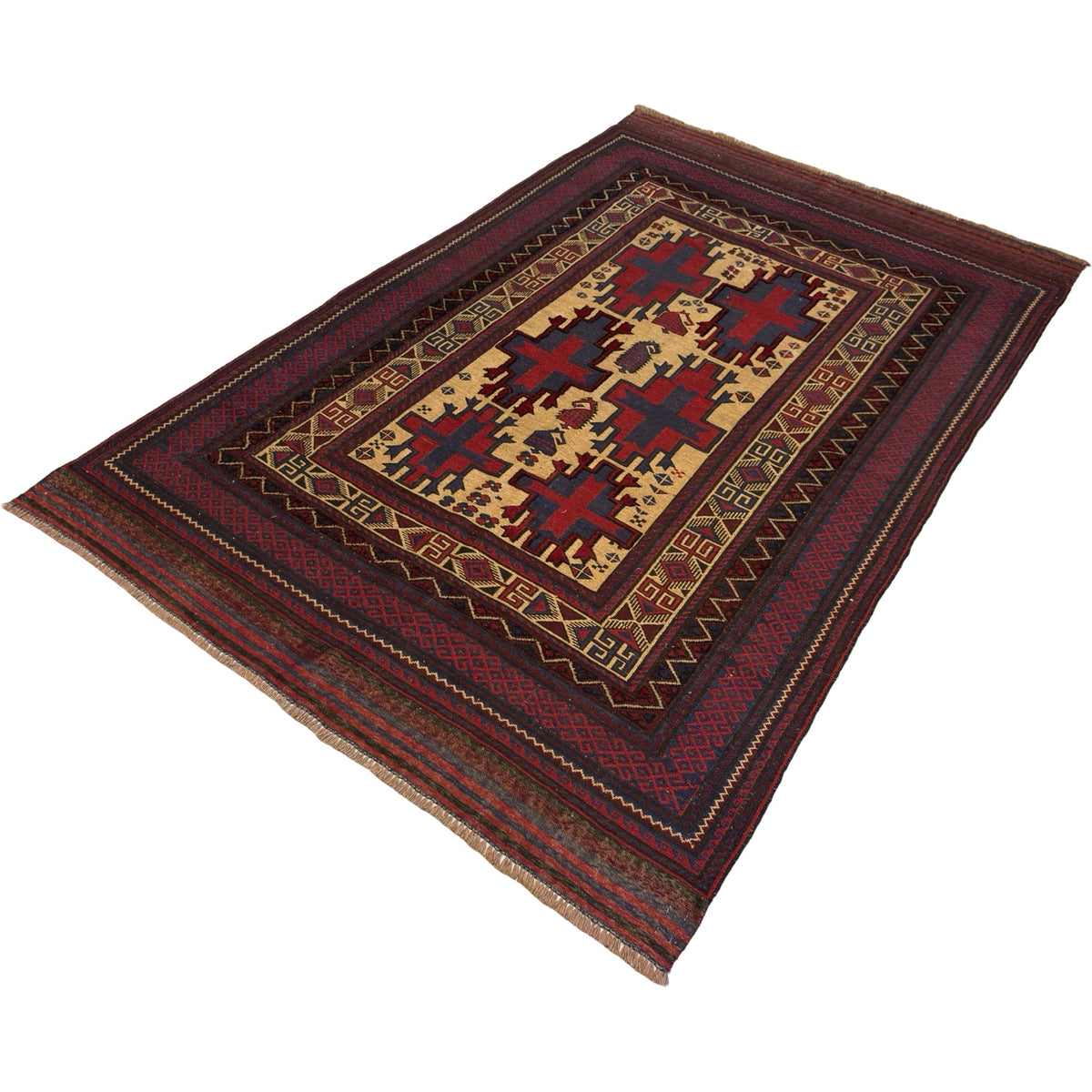 300 x 200 cm Kilim-Barjesta with Stepped Medallions and Birds – Handwoven Wool Rug