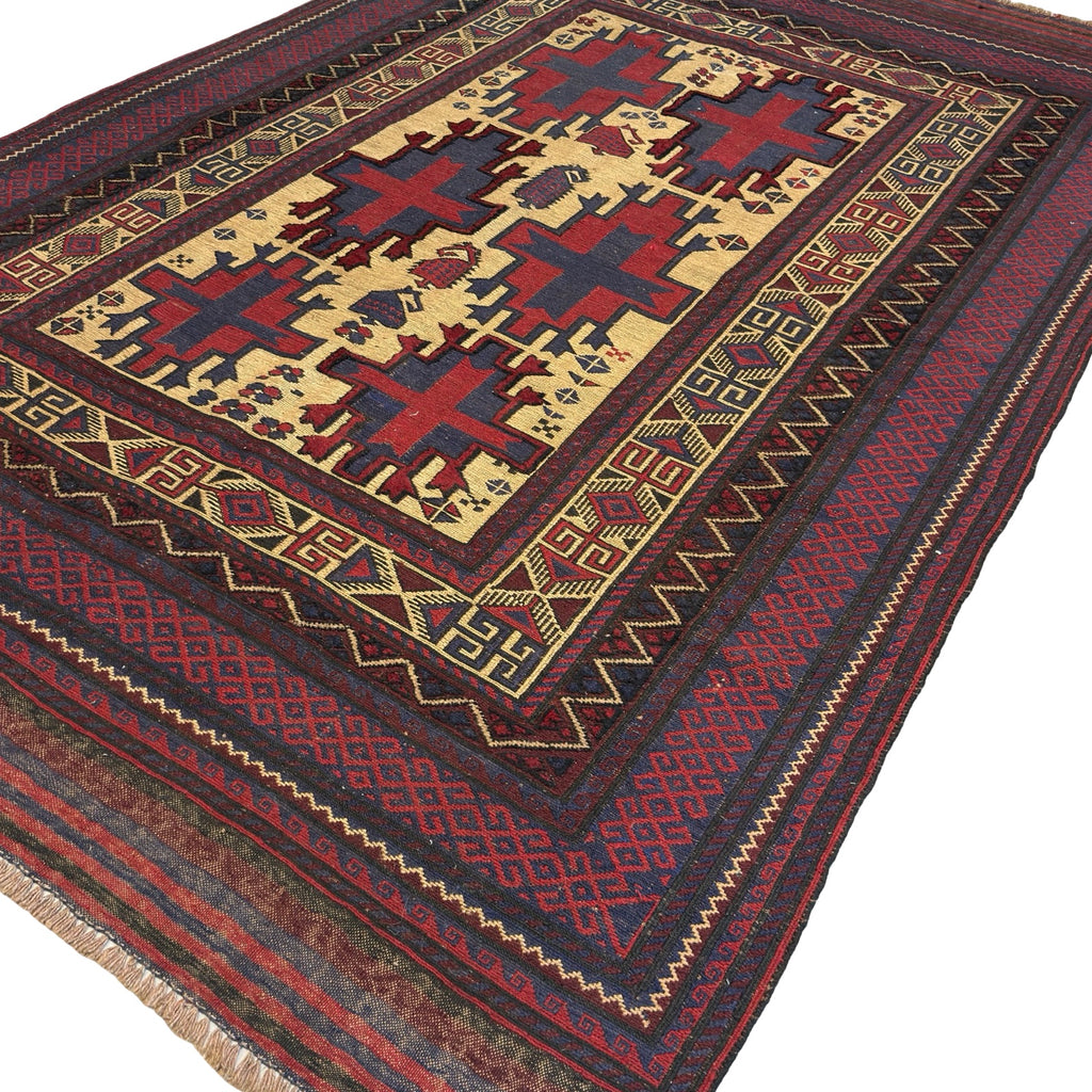 300 x 200 cm Kilim-Barjesta with Stepped Medallions and Birds – Handwoven Wool Rug