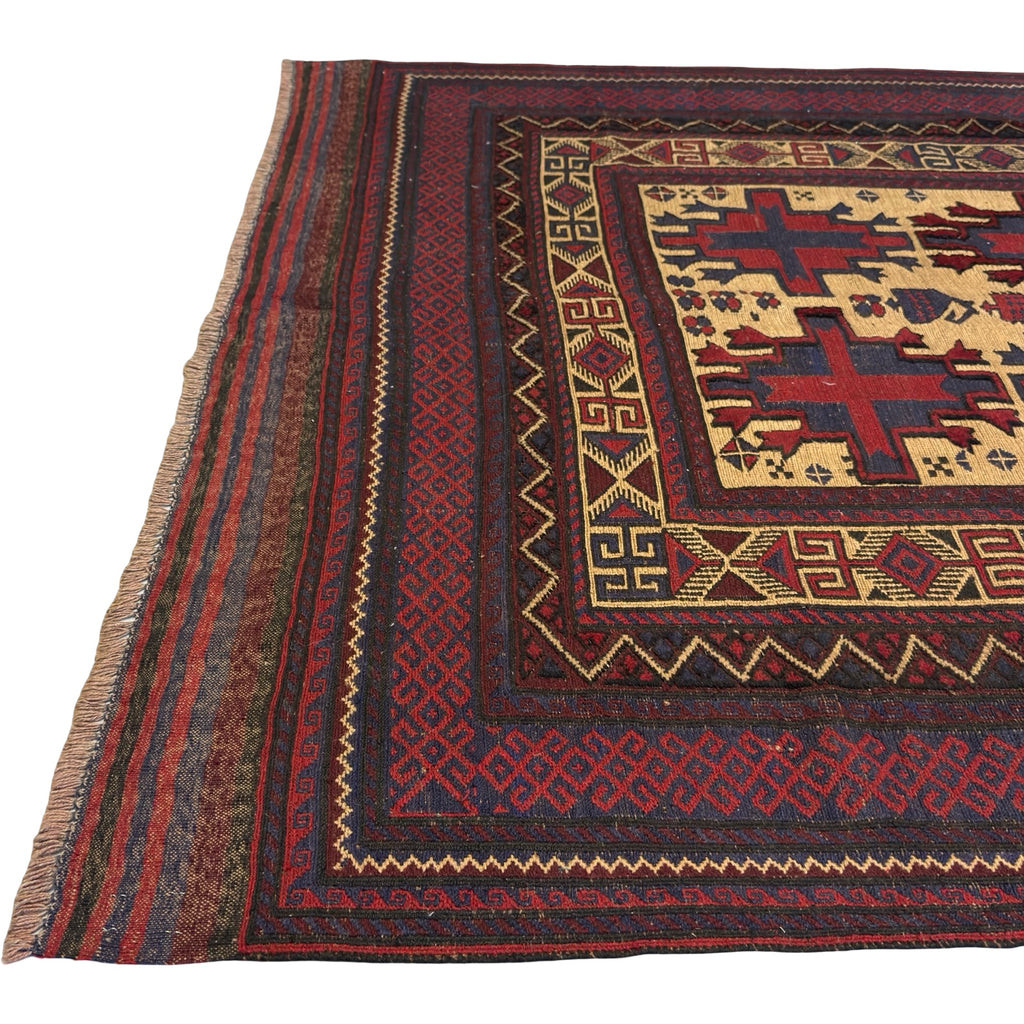 300 x 200 cm Kilim-Barjesta with Stepped Medallions and Birds – Handwoven Wool Rug