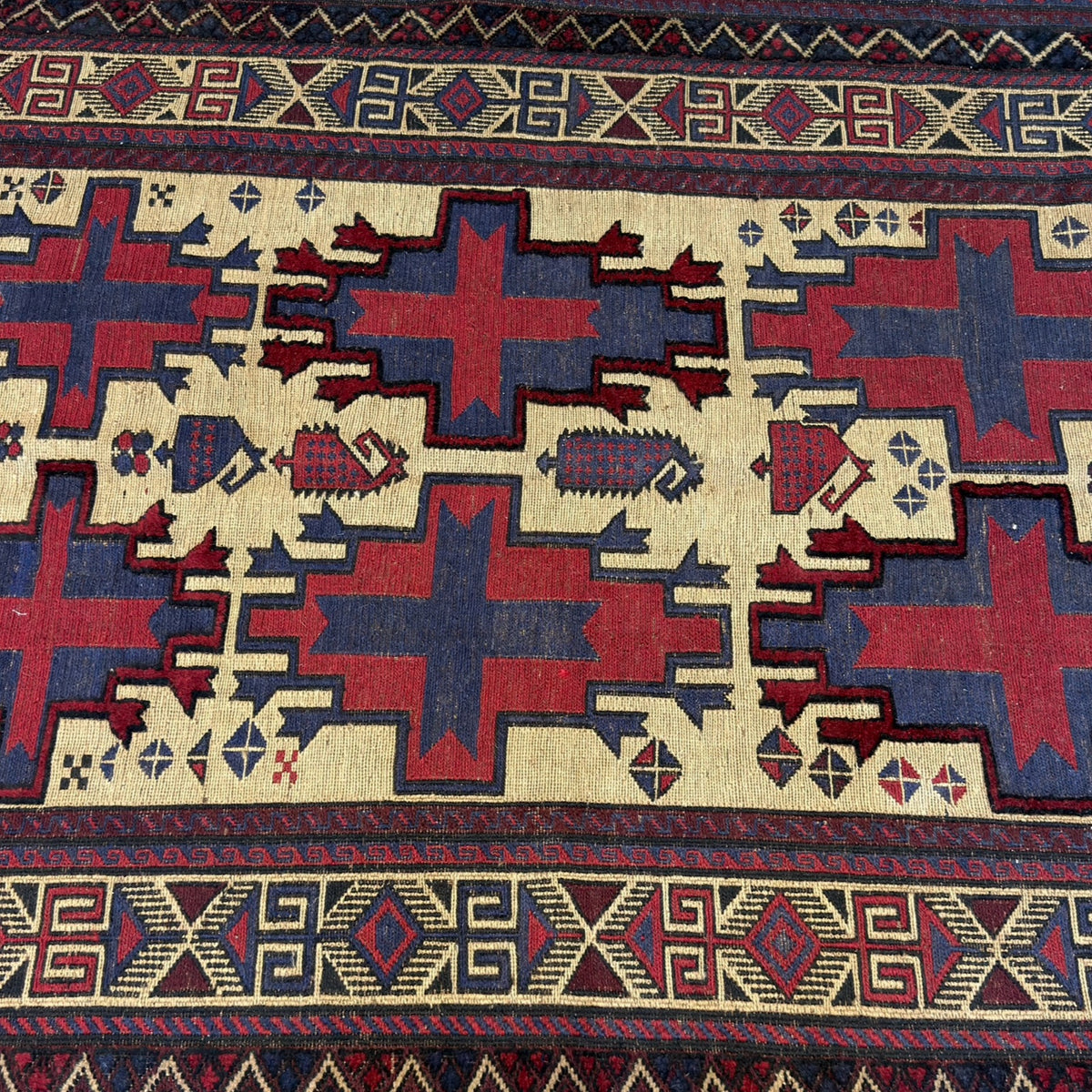 300 x 200 cm Kilim-Barjesta with Stepped Medallions and Birds – Handwoven Wool Rug