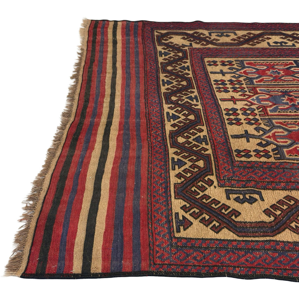 280 x 195 cm Tribal Kilim-Barjesta with Nine Tribal Floral Panels – Hand Woven Wool Rug