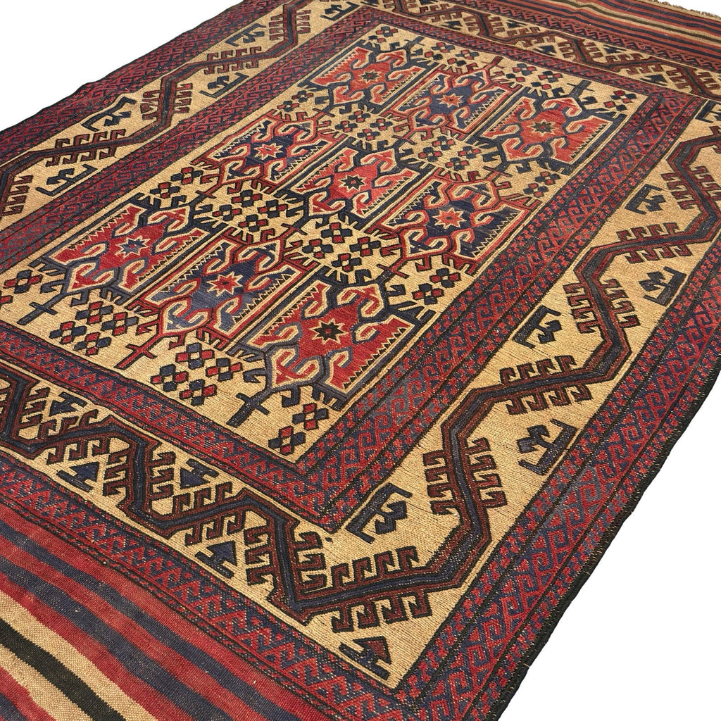280 x 195 cm Tribal Kilim-Barjesta with Nine Tribal Floral Panels – Hand Woven Wool Rug