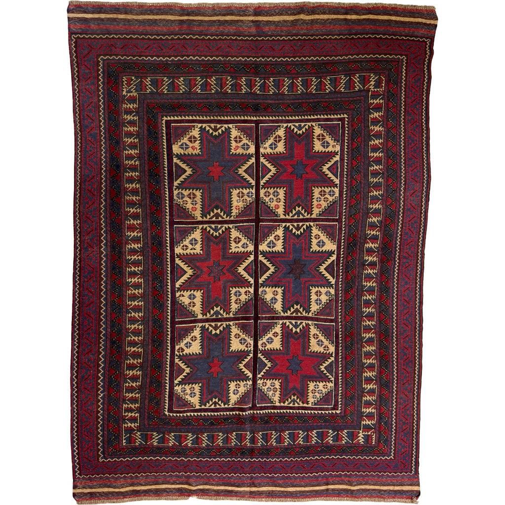 269 x 193 cm Tribal Kilim-Barjesta with Six Star Medallion Panels – Hand Woven Wool Rug