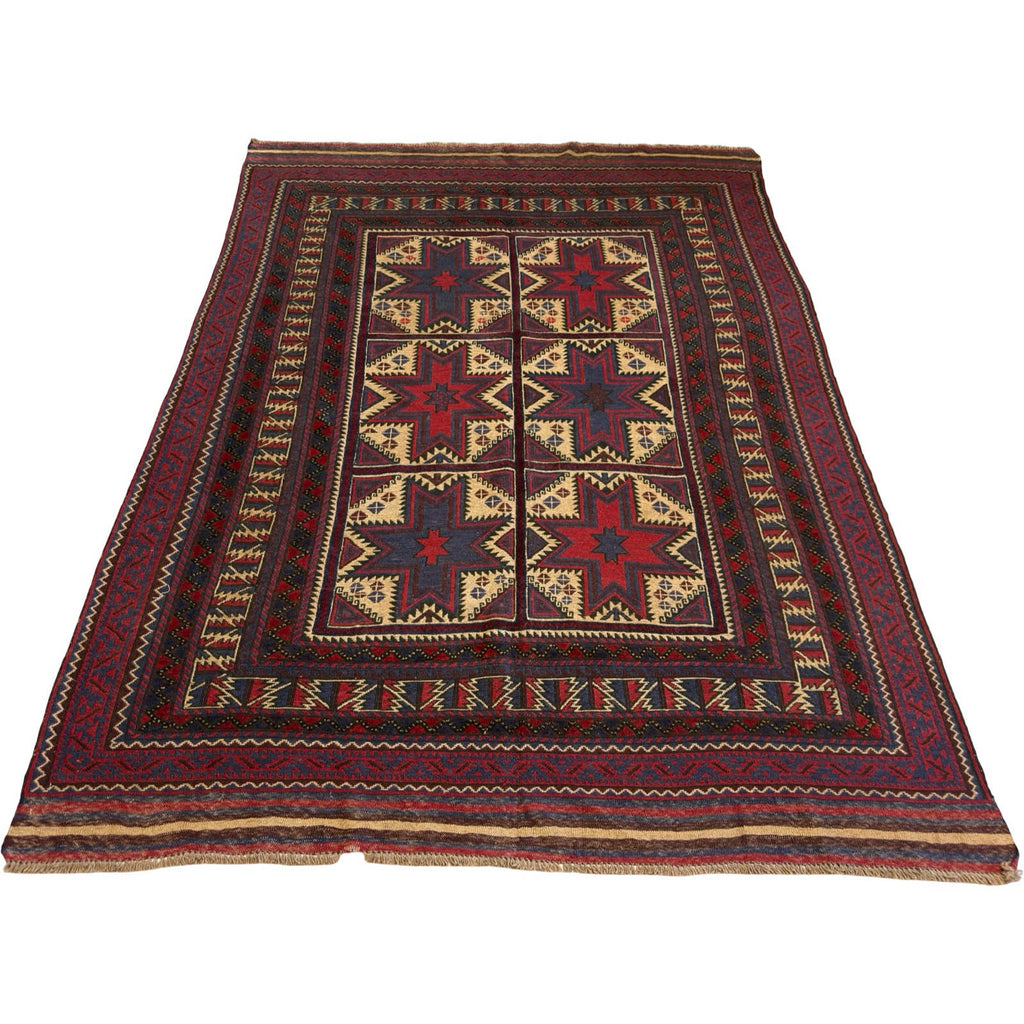 269 x 193 cm Tribal Kilim-Barjesta with Six Star Medallion Panels – Hand Woven Wool Rug