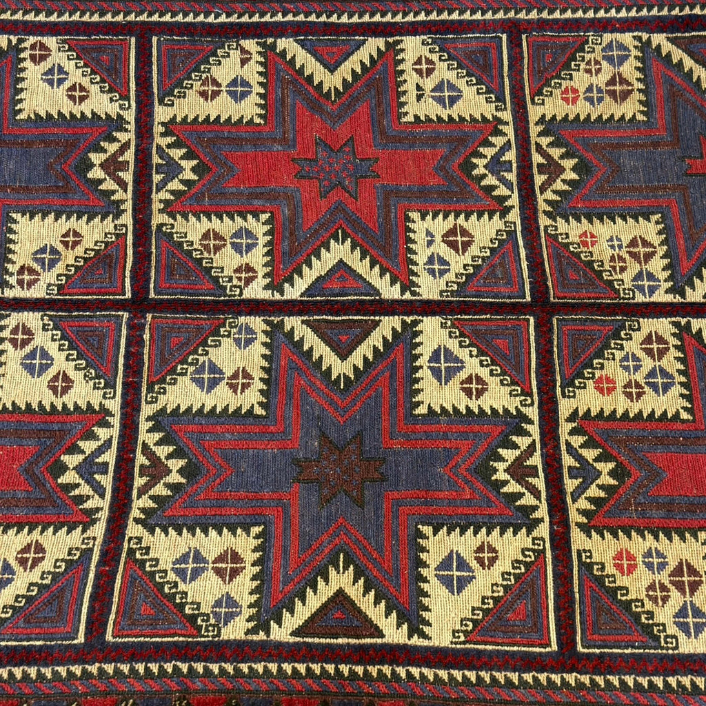 269 x 193 cm Tribal Kilim-Barjesta with Six Star Medallion Panels – Hand Woven Wool Rug