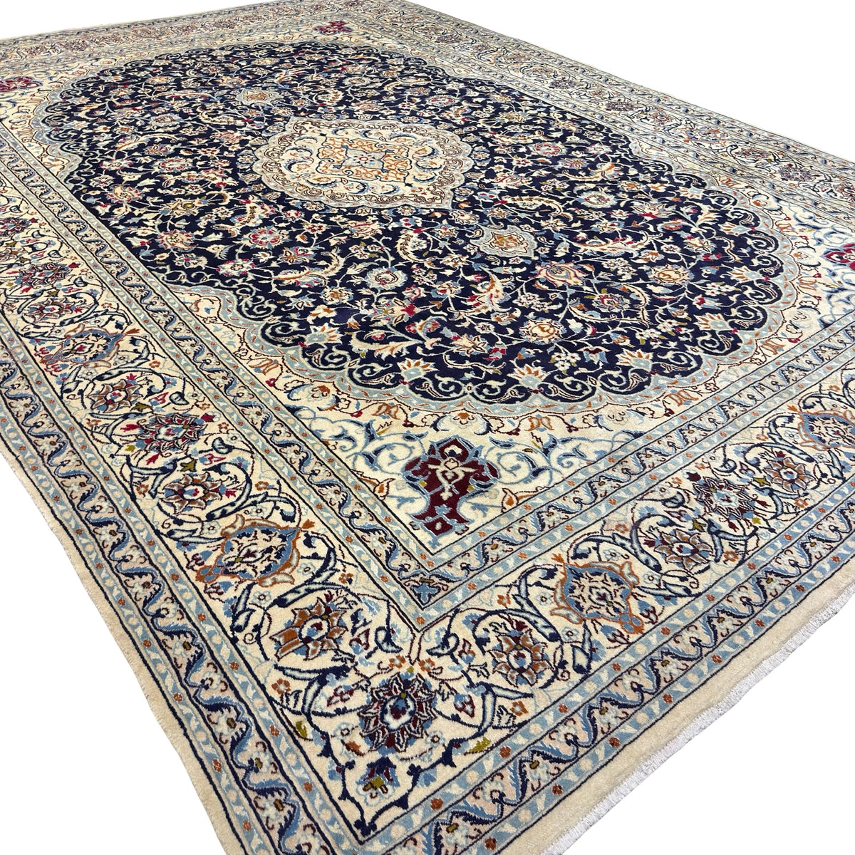 390 x 285 cm Hand Knotted Persian Nain 9La – Navy Wool Rug