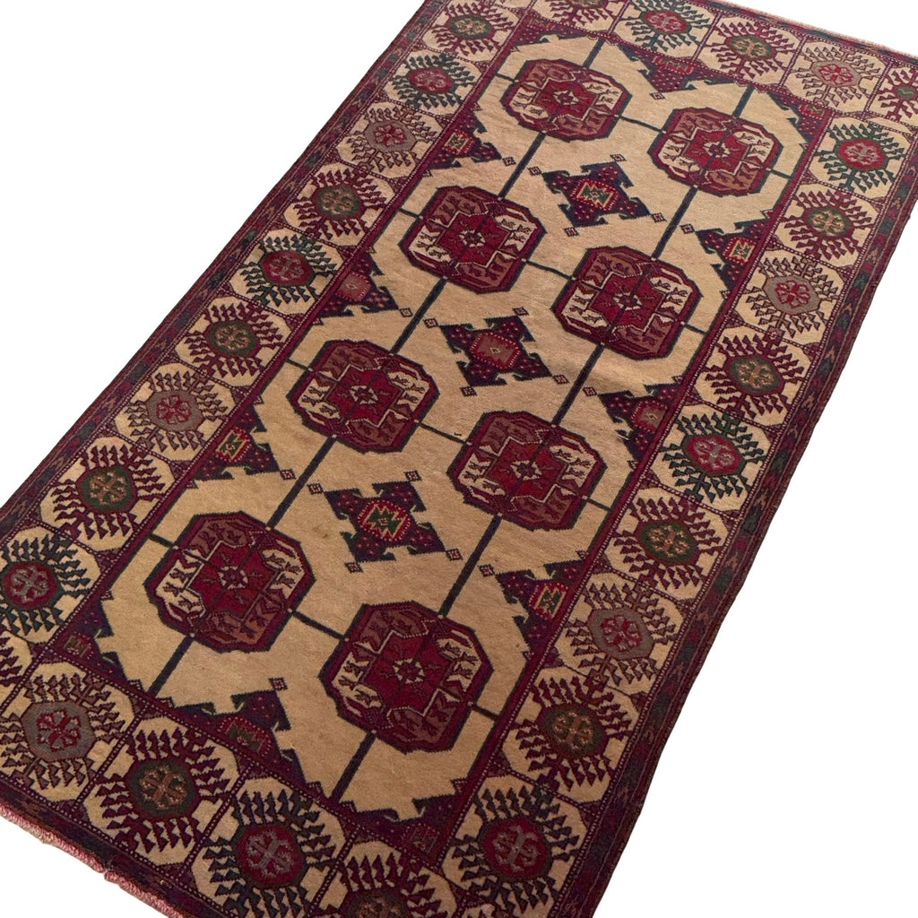195 x 100 cm Hand Knotted Afghan Bokhara Design Baluch Rug