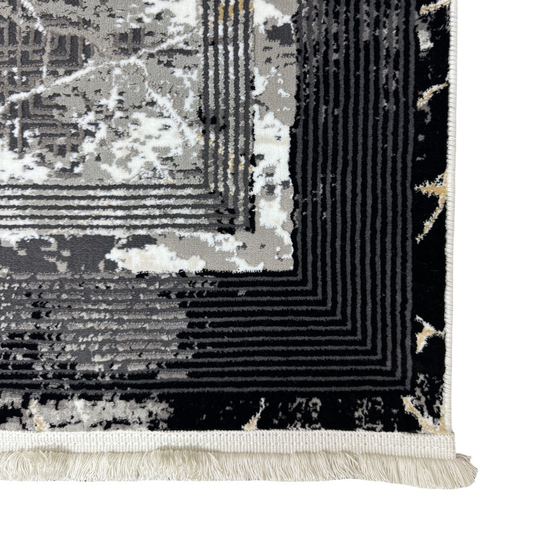 180 x 120 cm Black Grey Marble Border Abstract Rug