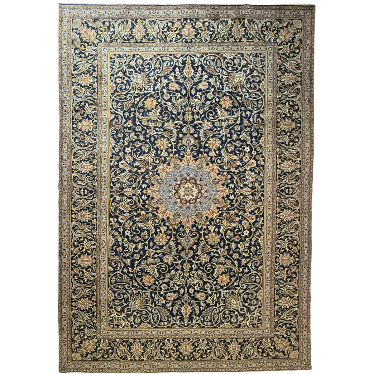 343 x 230 cm Persian Handmade Mashad Rug – Classic Medallion Design
