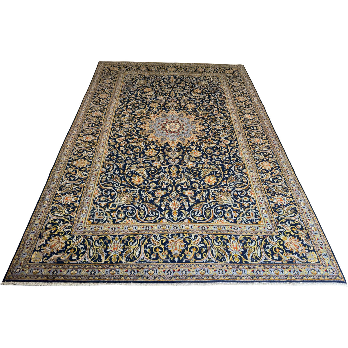 343 x 230 cm Persian Handmade Mashad Rug – Classic Medallion Design