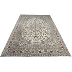 342 x 244 cm Hand-Knotted Persian Vintage Kashan Wool Rug – Ivory & Beige