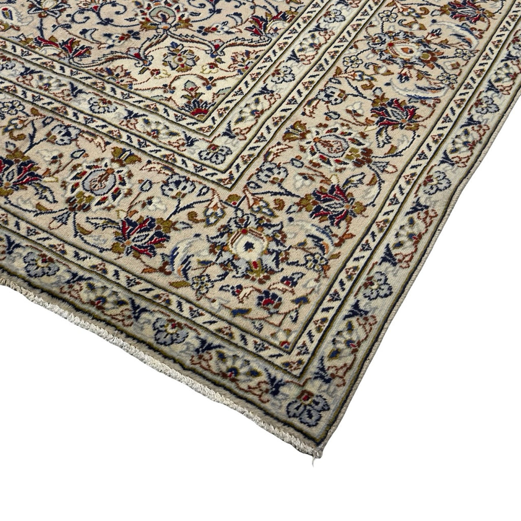 342 x 244 cm Hand-Knotted Persian Vintage Kashan Wool Rug – Ivory & Beige