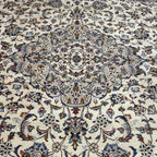 342 x 244 cm Hand-Knotted Persian Vintage Kashan Wool Rug – Ivory & Beige