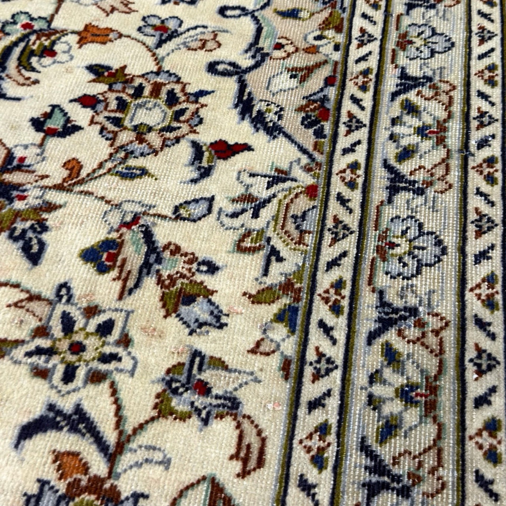 342 x 244 cm Hand-Knotted Persian Vintage Kashan Wool Rug – Ivory & Beige