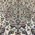 342 x 244 cm Hand-Knotted Persian Vintage Kashan Wool Rug – Ivory & Beige