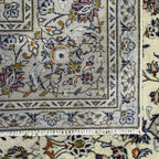 342 x 244 cm Hand-Knotted Persian Vintage Kashan Wool Rug – Ivory & Beige