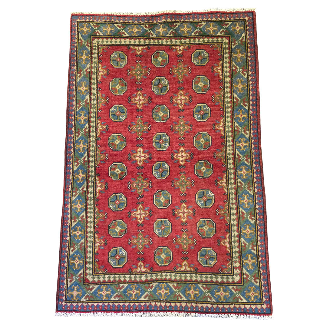 150 x 100 cm Hand Knotted Red Afghan Akche Bokhara – Wool Rug
