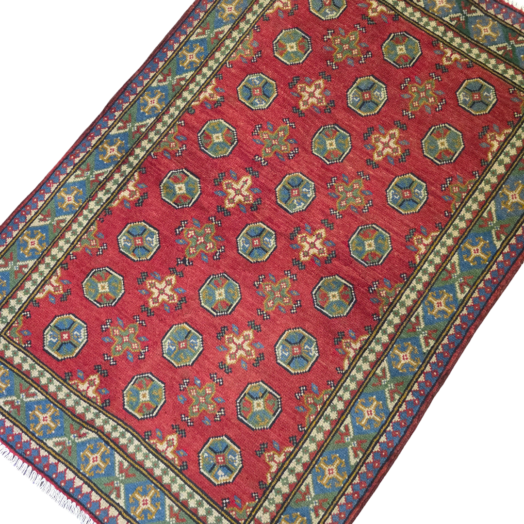 150 x 100 cm Hand Knotted Red Afghan Akche Bokhara – Wool Rug
