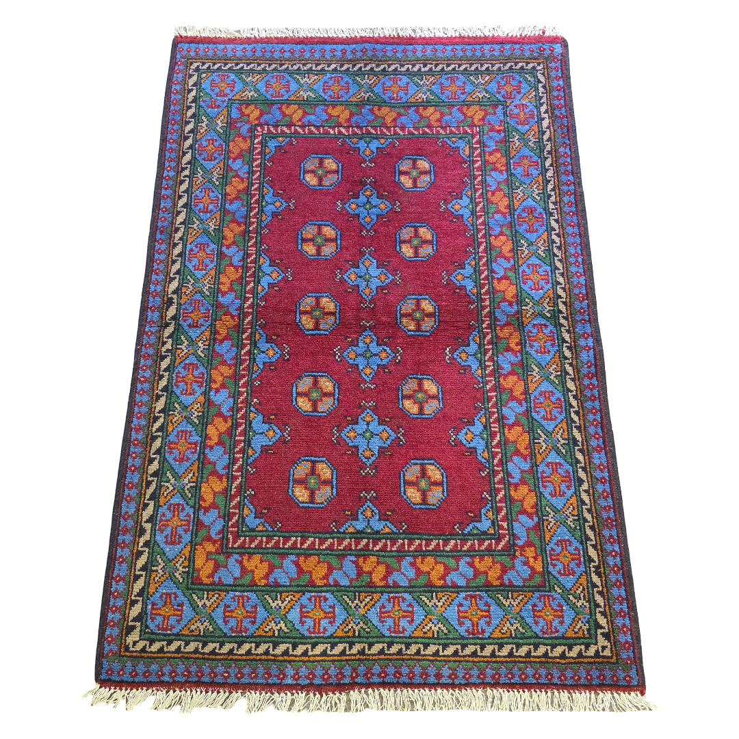 152 x 100 cm Hand Knotted Red Afghan Akche Bokhara – Wool Rug