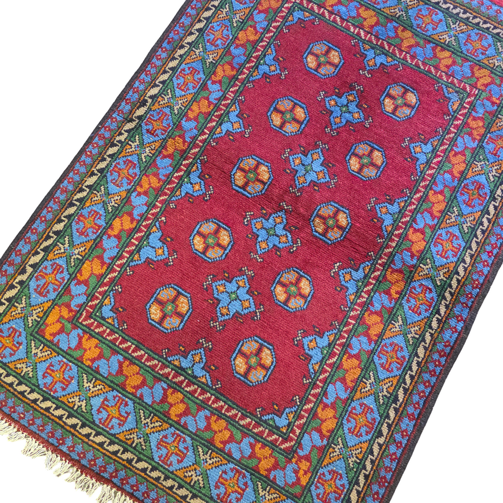 152 x 100 cm Hand Knotted Red Afghan Akche Bokhara – Wool Rug