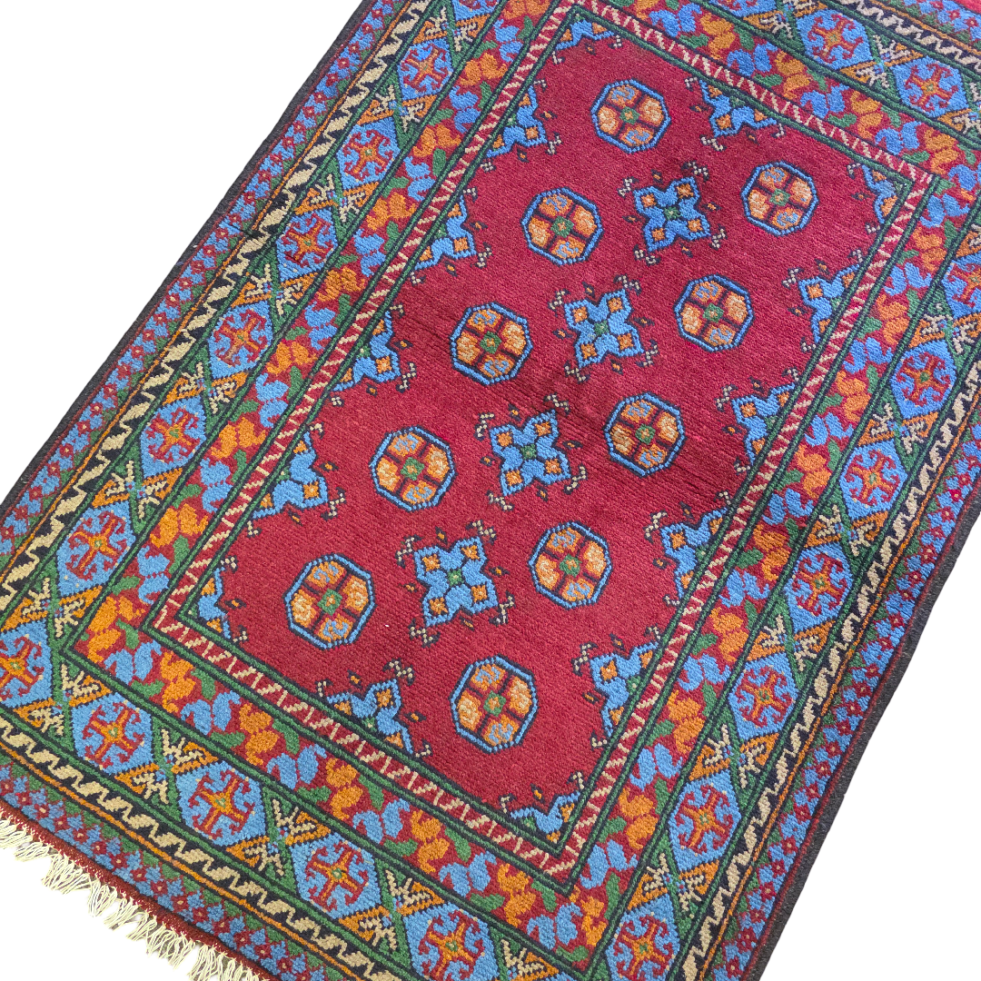 152 x 100 cm Hand Knotted Red Afghan Akche Bokhara – Wool Rug