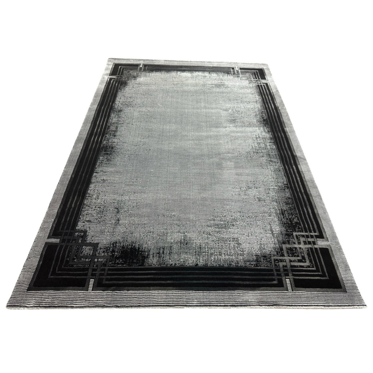 230 x 160 cm Grey & Black Geometric Framed Border Turkish Rug