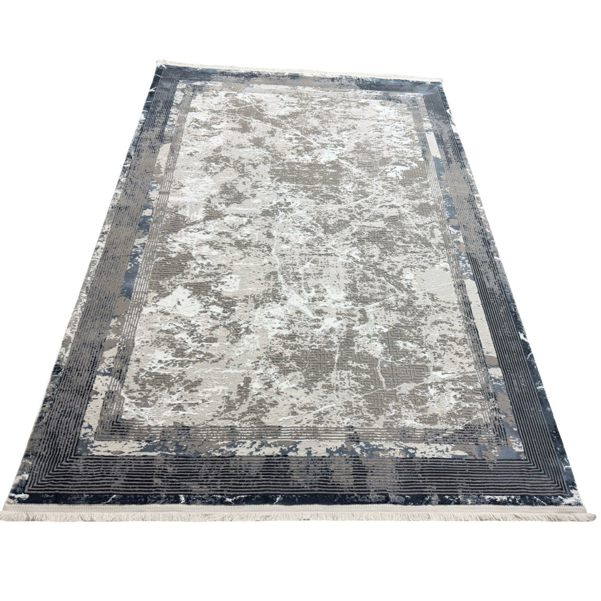 230 x 160 cm Grey & Blue Distressed Border Modern Area Rug