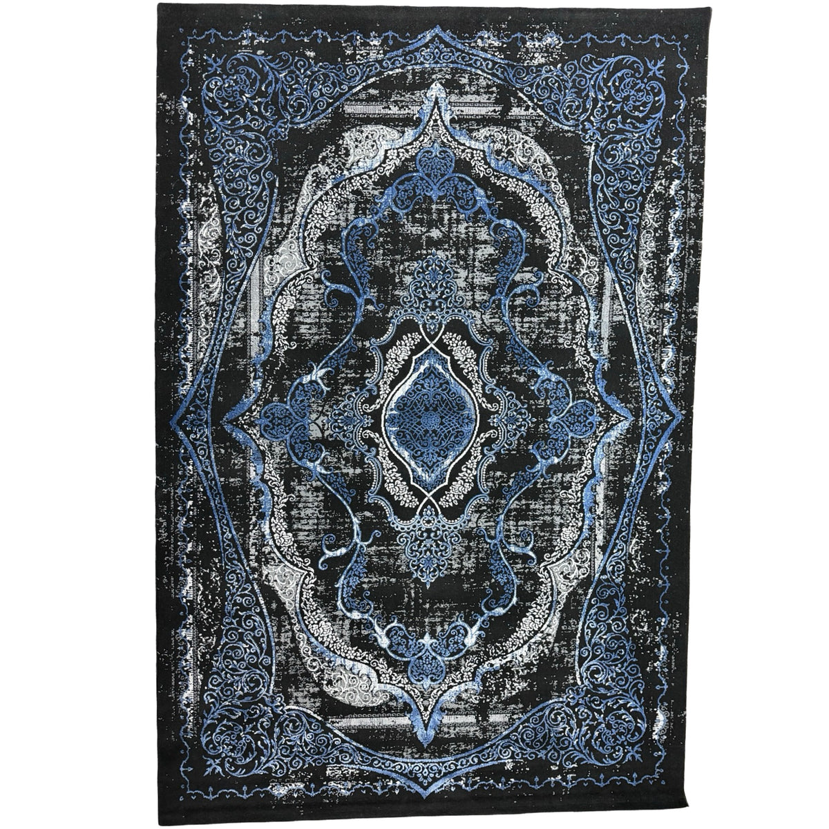 230 x 160 cm Black & Blue Distressed Medallion Persian Style Rug