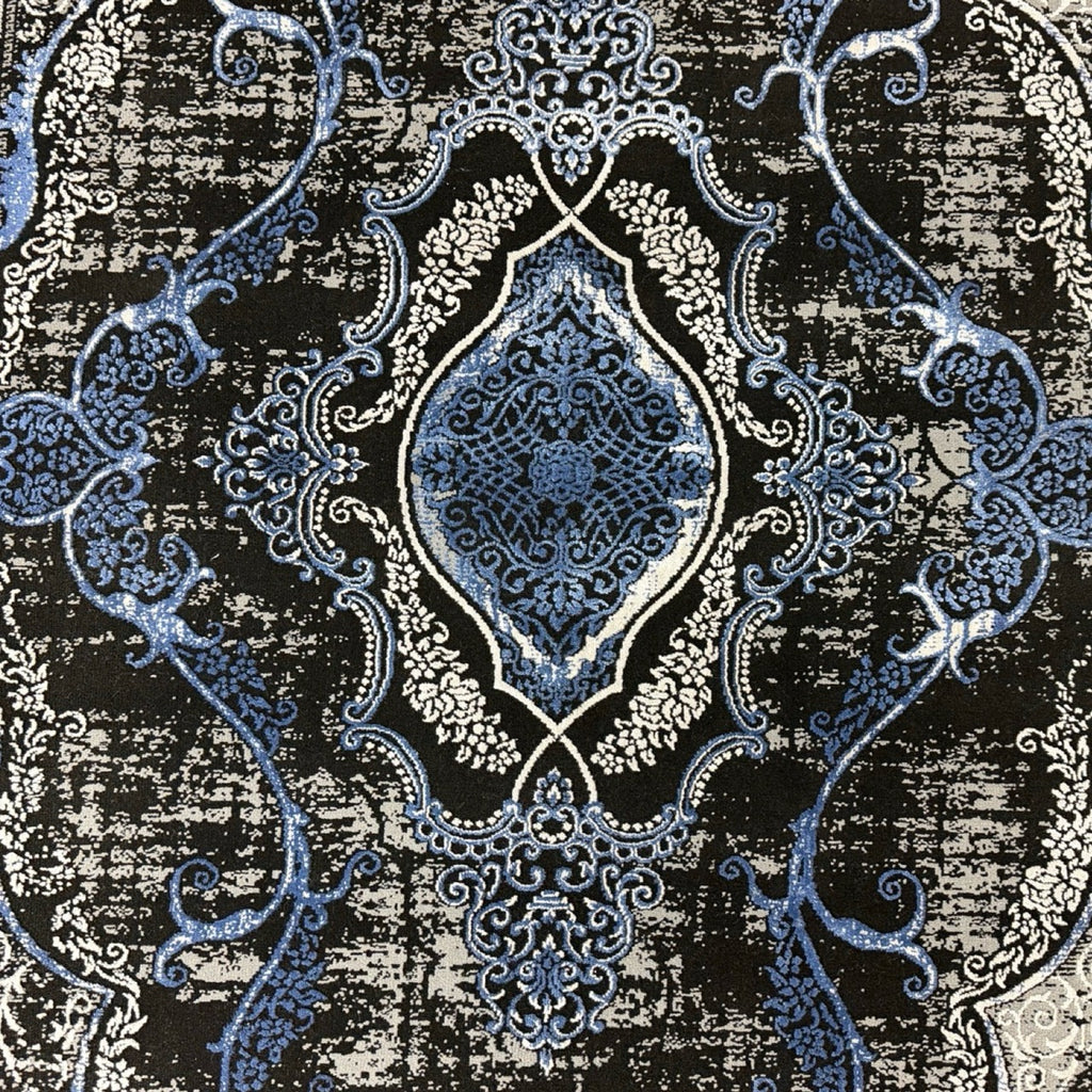 230 x 160 cm Black & Blue Distressed Medallion Persian Style Rug