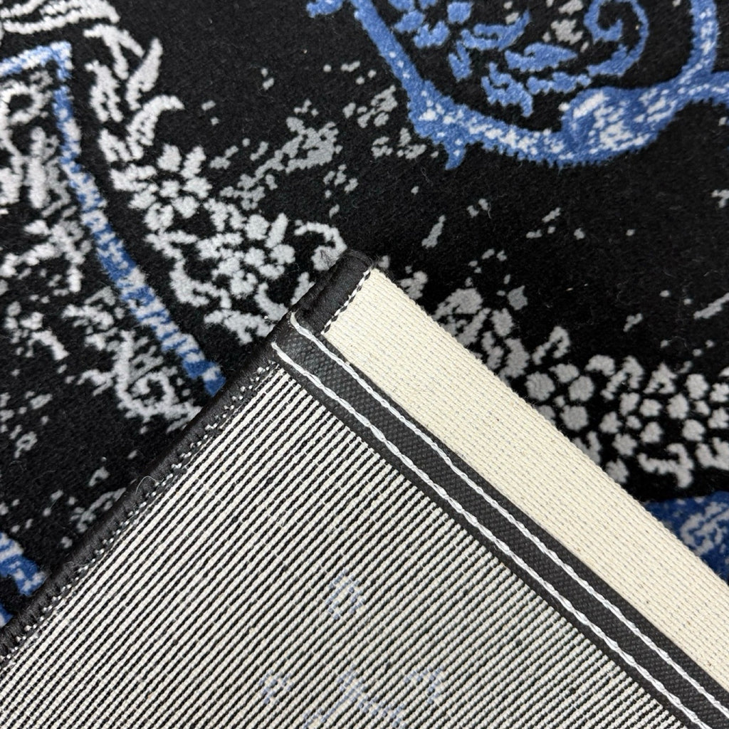 230 x 160 cm Black & Blue Distressed Medallion Persian Style Rug