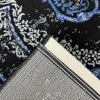 230 x 160 cm Black & Blue Distressed Medallion Persian Style Rug