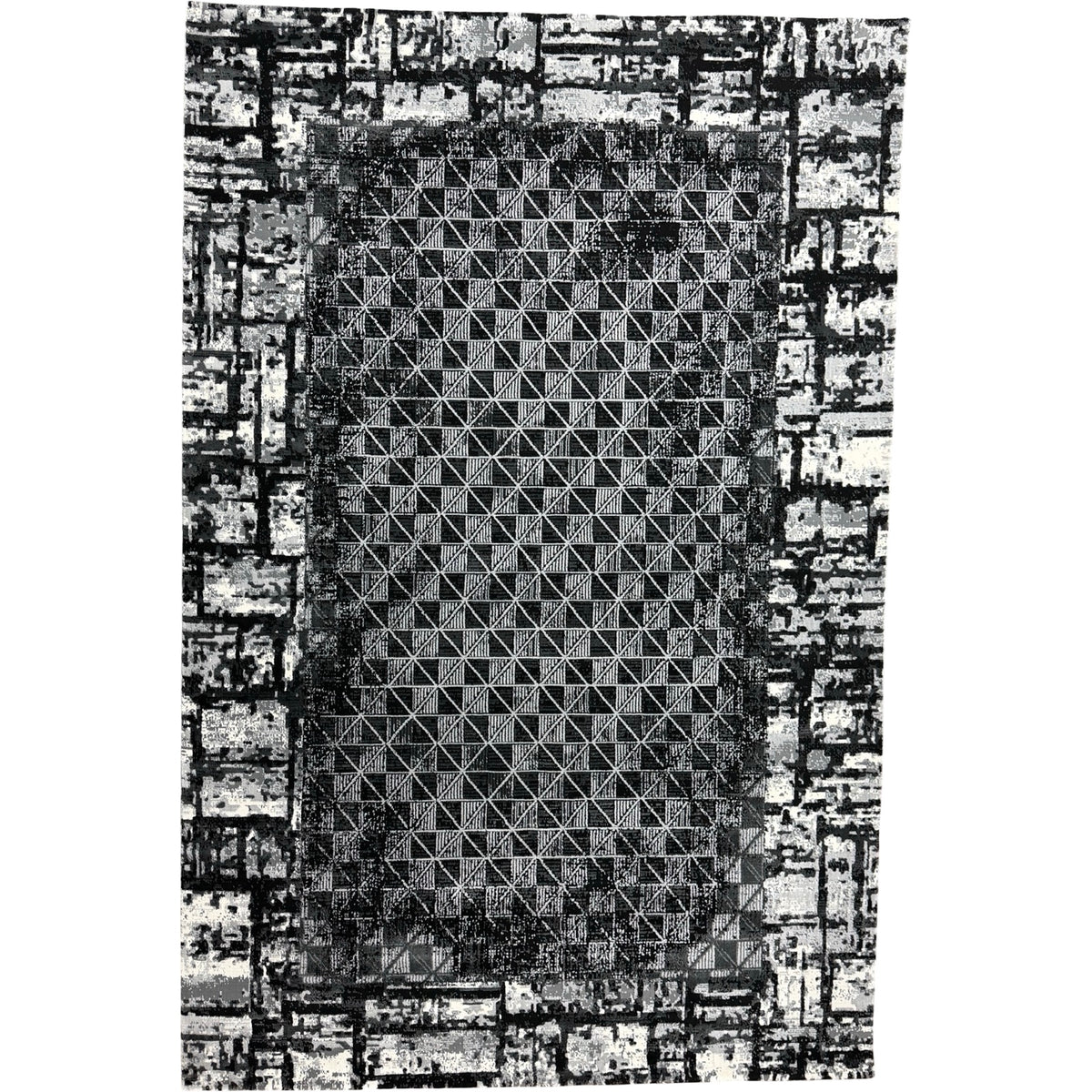 230 x 160 cm Black & Grey Geometric Grid Rug