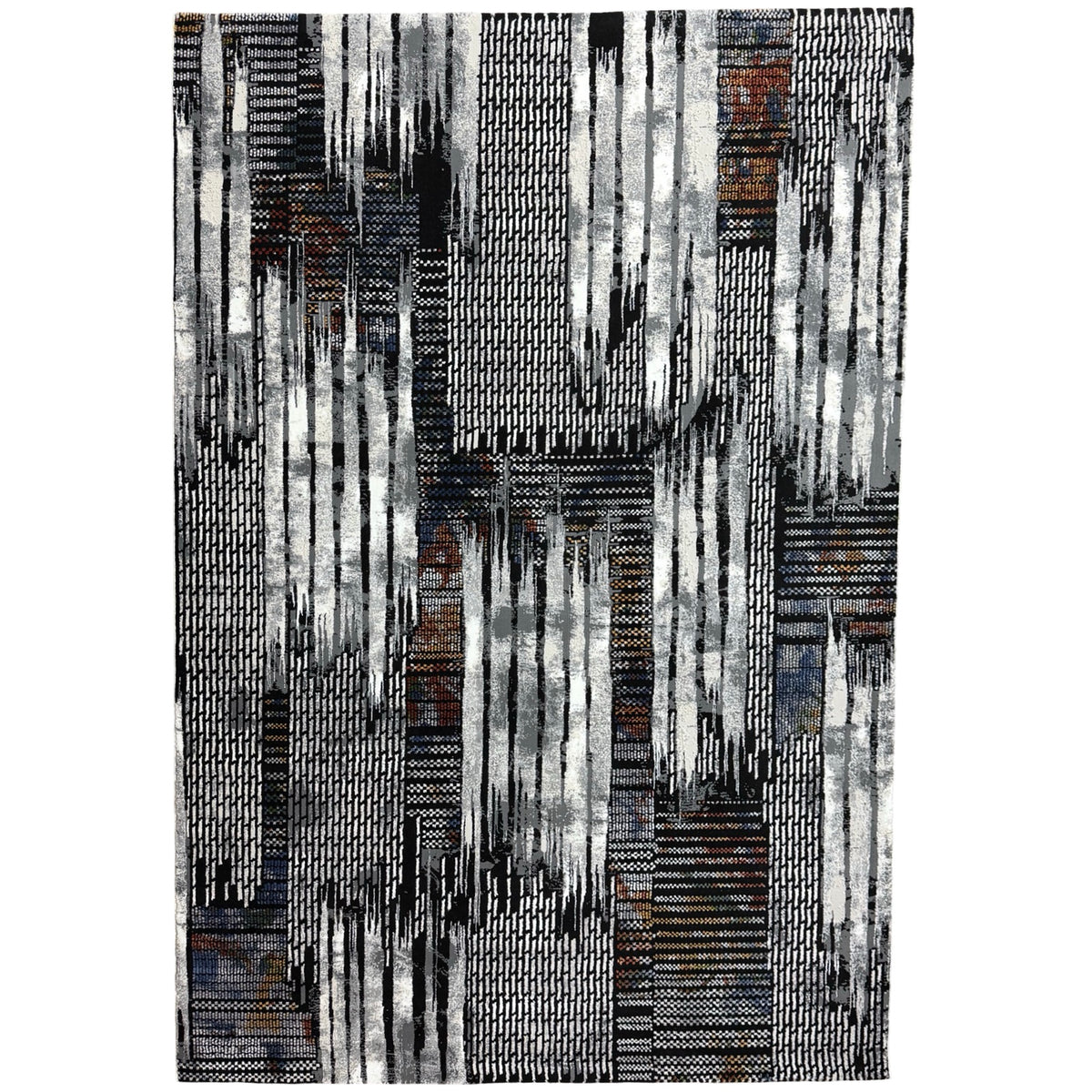 230 x 160 cm Abstract Black Grey Multi Pattern Turkish Rug